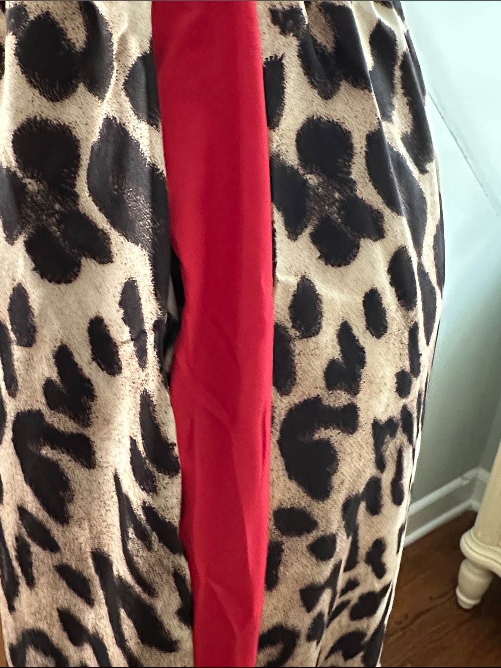 Leopard Print Wide Leg Pants with Red Side Stripe